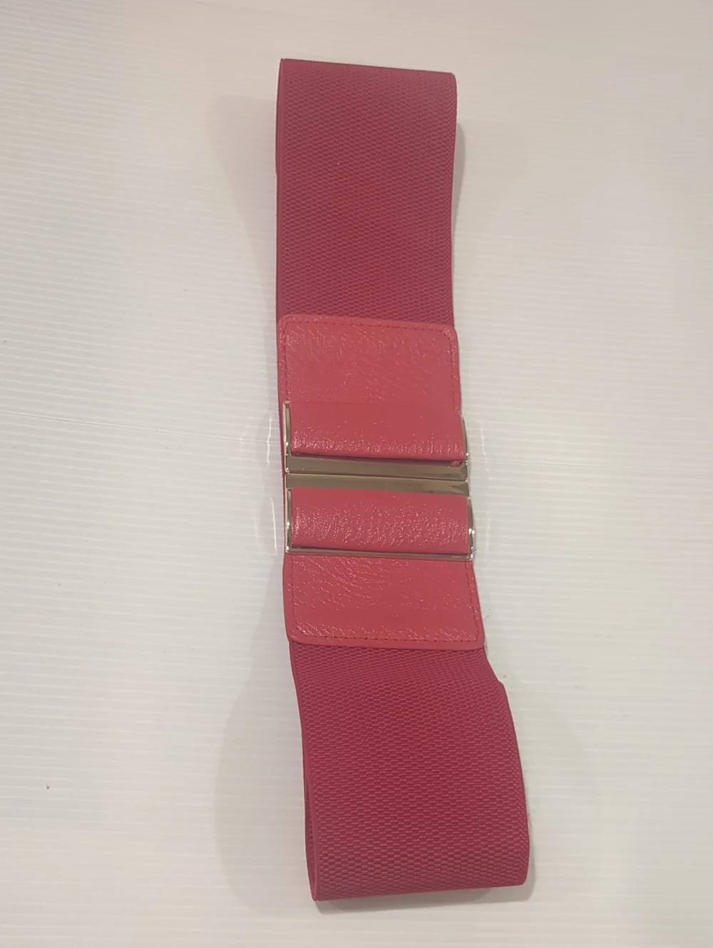 Stretch Red Belt  With Leather Accents